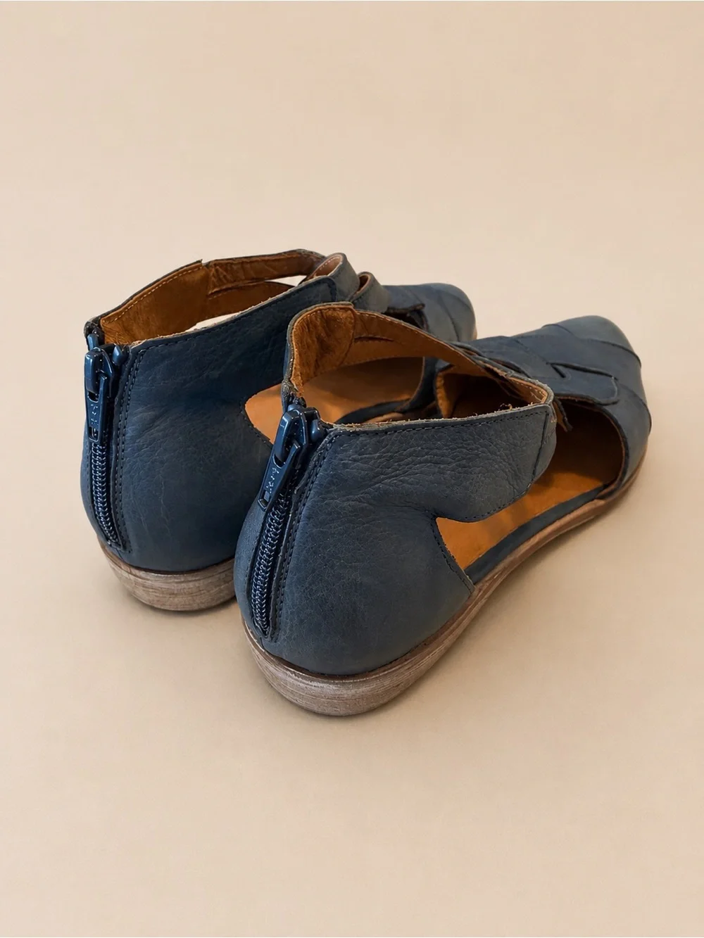 Free People Leather Cutout Flats Blue Pointed Toe Boho Shoes EU 39 US 8.5